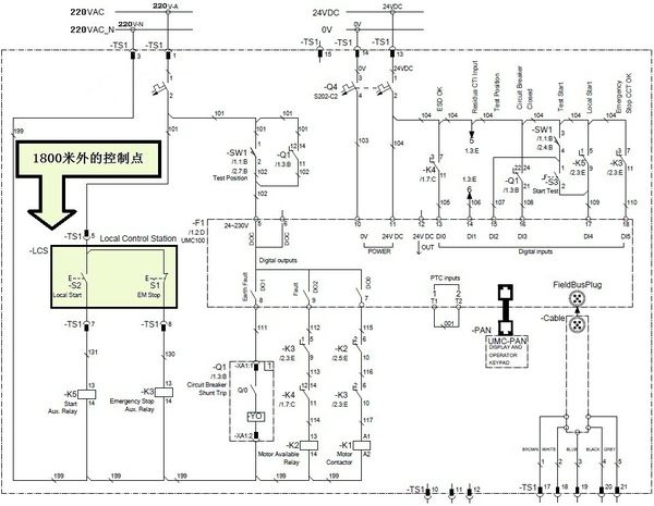 內(nèi)容提要：工作在長達(dá)數(shù)百米甚至數(shù)千米的長控制線末端的繼電器，由于線路壓降和分布電容的原因，它們的工作條件與一般回路中的控制電器不盡相同。這些繼電器的選用條件是：……==========================我們來看下圖，這張圖是ABB在中東沙漠油田中的工程實(shí)錄：圖中黃色的區(qū)域有兩個手動控制按鈕，它們位于1800米之外，它們下方的繼電器則用于本地的控制