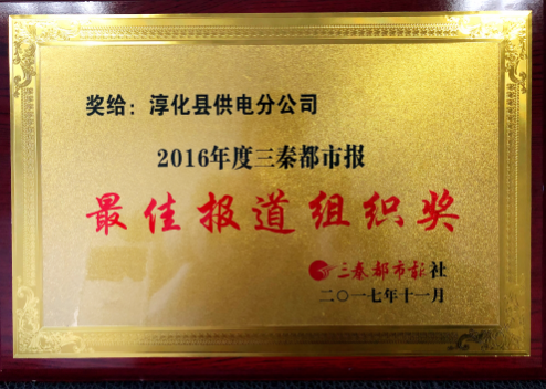                  （通讯员 李娟） 近日，从《三秦都市报》2016年度&ldquo;三秦好新闻&rdquo;表彰大会上传来好消息，淳化县供电分公司被《三秦都市报》《三秦网》授予2016年度&ldquo;最佳报道组织奖&rdquo;光荣称号，这也是全省地电系统唯一获此殊荣的单位。　　近年来，淳化县供电分公司将新闻宣传工作作为一项考核指标，同公司其他重点工作任务同步推进