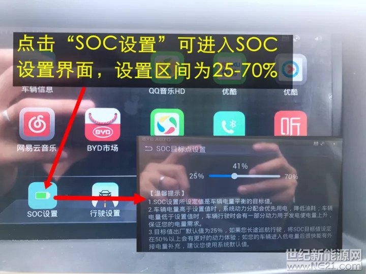 许多宋DM新车主(包括秦、唐车主)提车后都表示HEV状态下油耗较大,有的油耗甚至达到惊人的18L/100km,殊不知这跟车主不能正确车辆设置SOC有关;SOC设置是新能源汽车特有的,是对电池荷电量进行自动或手动调整的一种设置。
下面讲解下不同路况比亚迪新能源汽车SOC的设置方法