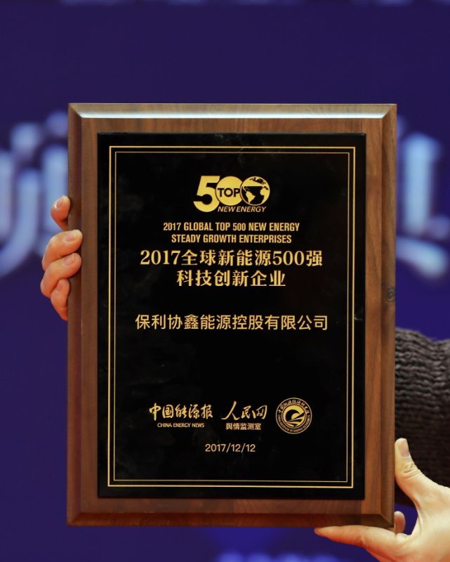 原标题：保利协鑫荣膺2017“全球新能源500强科技创新企业”            12月12日，由中国能源报、人民网舆情监测室、中国能源经济研究院联办的“‘一带一路’国际能源高峰论坛暨第七届全球新能源企业500强峰会”在人民日报社召开，保利协鑫荣获“2017全球新能源500强科技创新企业”奖项。  保利协鑫是全球领先的硅材料制造企业和光伏新能源开发运营商，硅材料年产量和市场占有率连续多年位居全球首位，每年为全球光伏市场提供1/4以上的高纯原料和三分之一的高效低成本多晶硅片