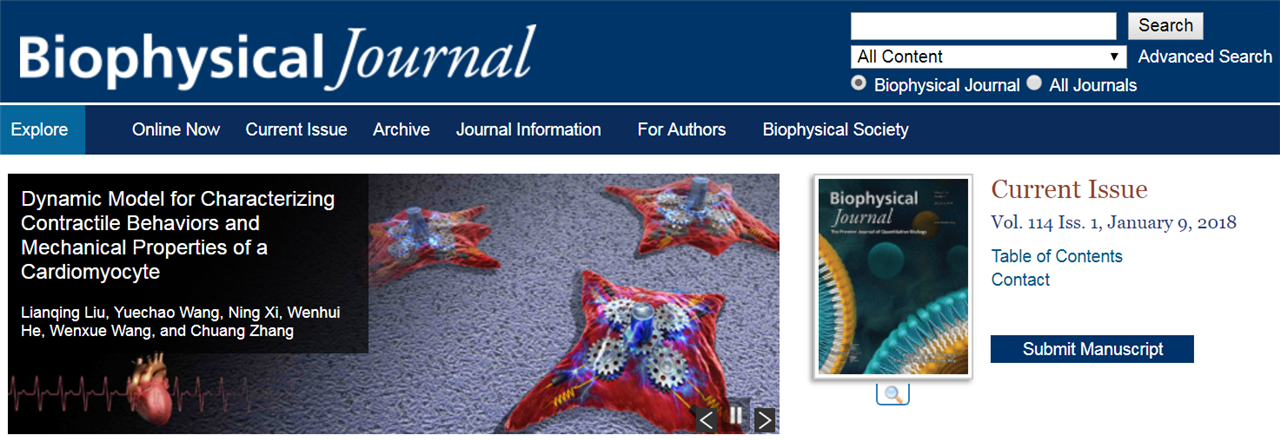 Biophysical Journal以亮点论文的形式发表了沈阳自动化所在类生命机器人领域取得的最新成果。 近日,国际著名学术杂志Biophysical Journal(中科院二区Top类期刊)以亮点论文的形式发表了中国科学院沈阳自动化研究所微纳米课题组在类生命机器人领域取得的最新成果(Dynamic Model for Characterizing Contractile Behaviors and Mechanical Properties of a Cardiomyocyte, Bio