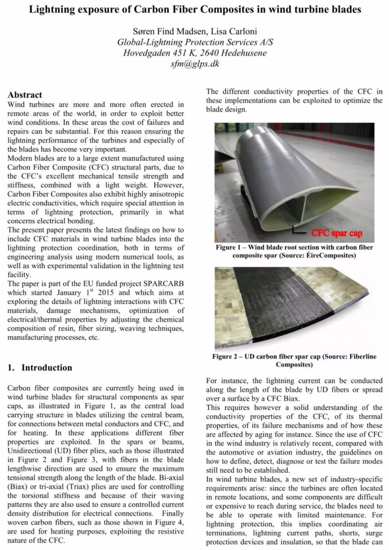 Lightning exposure of Carbon Fiber Composites in blades
 

