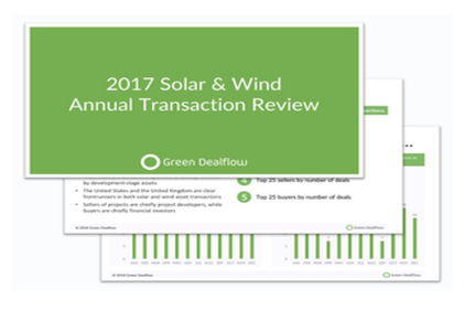             	Green Dealflow在其年度交易活跃度报告表示,2017年美国和英国在太阳能和风能资产交易方面都是明显的领先者。2017年英美引领全球太阳能和风能资产交易Green Dealflow是风能和太阳能项目的网上商场,拥有一个交易数据库,跟踪公开宣布的太阳能和风能资产的股权买卖