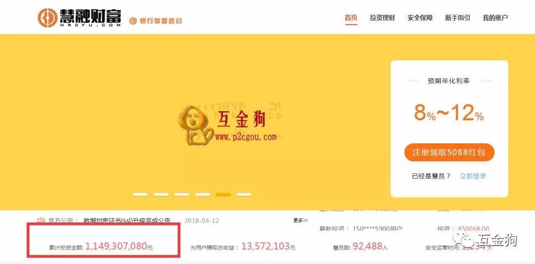 原标题：慧融财富国资背景虚得慌、新注册皮包公司借款一大把！            今天互金狗要说的是浙江杭州网贷平台-慧融财富，杭州是中国互联网金融最活跃和创新的地区之一，但是不可否认的也是骗子最多的地区。互金狗后续会更多的深挖浙江地区网贷平台，特别是以有融网、祺天优贷为代表的资产端剖析