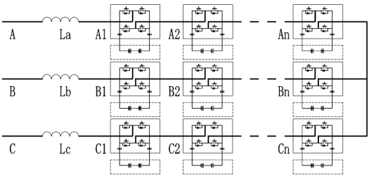 	中国储能网讯：高压直挂储能技术是指储能变流器（Power Contol System&nbsp;简称PCS）不经变压器，直接接入3kV及以上电压等级电网的新型MW级电池储能技术。		高压直挂储能电路图	单个储能电池电芯直流电压最高不超过4V，通常用于储能的电池系统直流电压在600-800V，PCS如何不经变压器直接接入3kV及以上电压等级电网，首要解决电压匹配问题