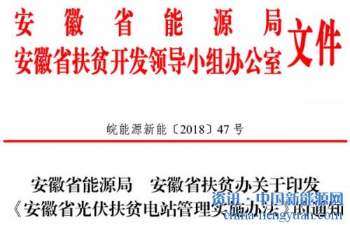                                                                                                                                                                     	皖能源新能〔2018〕47号	　　各市、县（市、区）发展改革委、扶贫办（局），国网安徽省电力有限公司：	　　为规范我省光伏扶贫电站建设运行管理，促进光伏扶贫健康有序发展，