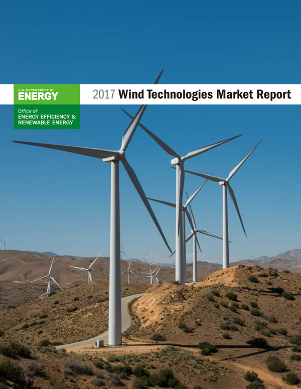                                        	　　美国能源部日前发表最新版的风电技术市场报告（2017 Wind Technologies Market Report），披露风电行业以下关键数字&mdash;&mdash;		　　&mdash;&mdash;2017年美国风电投资110亿美元，新增装机7,017兆瓦，占当年新增发电装机的25%（次于光伏、天然气列第3位）；年底风电总装机容量达到88.973吉瓦，排在世界第2位（次于中国188.392吉瓦）；风电