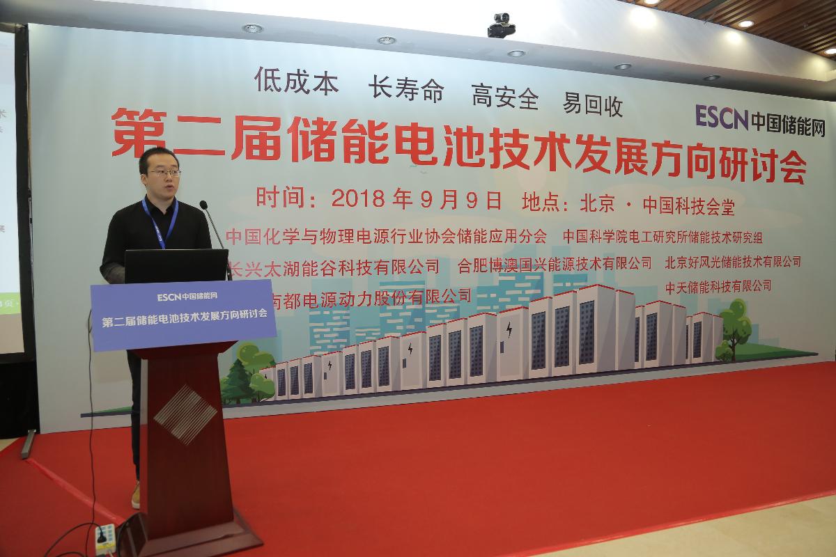 	中国储能网讯：9月9日，第二届储能电池技术发展方向研讨会在京召开。	本次会议由中国化学与物理电源行业协会储能应用分会与中国科学院电工研究所储能技术研究组联合主办，北京好风光储能技术有限公司、浙江南都电源动力股份有限公司、中天储能科技有限公司、长兴太湖能谷科技有限公司及合肥博澳国兴能源技术有限公司等单位联合支持