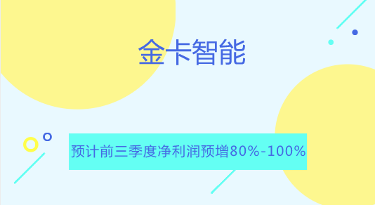 　　【中國儀表網 儀表企業(yè)】9月21日，金卡智能發(fā)布2018年前三季度業(yè)績預告，預計2018年1-9月，公司凈利潤為3.17億元～3.52億元，上年同期為1.76億元，同比增長80%～100%。  　　金卡智能表示，做出上述預測是基于以下原因：1、在云計算、大數(shù)據和物聯(lián)網技術快速發(fā)展的時代背景下，結合美麗中國、智慧城市建設的政策導向，公用事業(yè)企業(yè)信息化需求持續(xù)增長，公司不斷加強研發(fā)管理，開發(fā)面向未來的計量技術，優(yōu)化智能終端產品性能，提升軟件系統(tǒng)服務能力，豐富公用事業(yè)領域云服務，以完善的