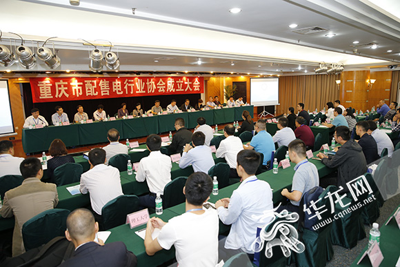 　　今日，重庆市配售电行业协会成立大会举行。记者 李文科 摄　　华龙网消息，今（25）日上午，由重庆能源集团、华能、国电投、中冶赛迪、两江长兴等12家配售电企业发起成立的重庆市配售电行业协会正式挂牌成立，这标志着重庆电力体制改革迈出新的一步