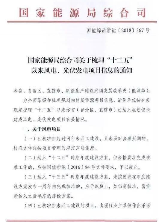 原标题：【光伏聚焦】国家能源局摸底光伏项目信息 或为19年指标做准备            近日，国家能源局发文，摸底“十二五”（2011-2015）以来的光伏、风电项目信息。截止2018年6月底，全国已经并网的风电项目规模为17120万kW，已经并网的光伏项目规模为15456万kW